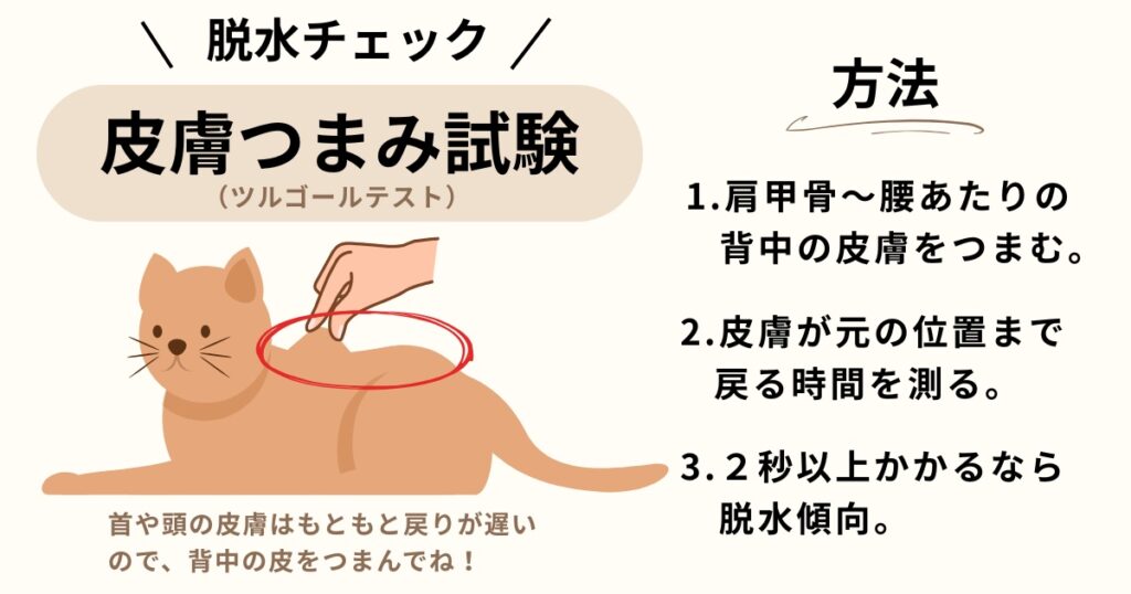 脱水の確認方法、皮膚つまみ試験、ツルゴールテスト